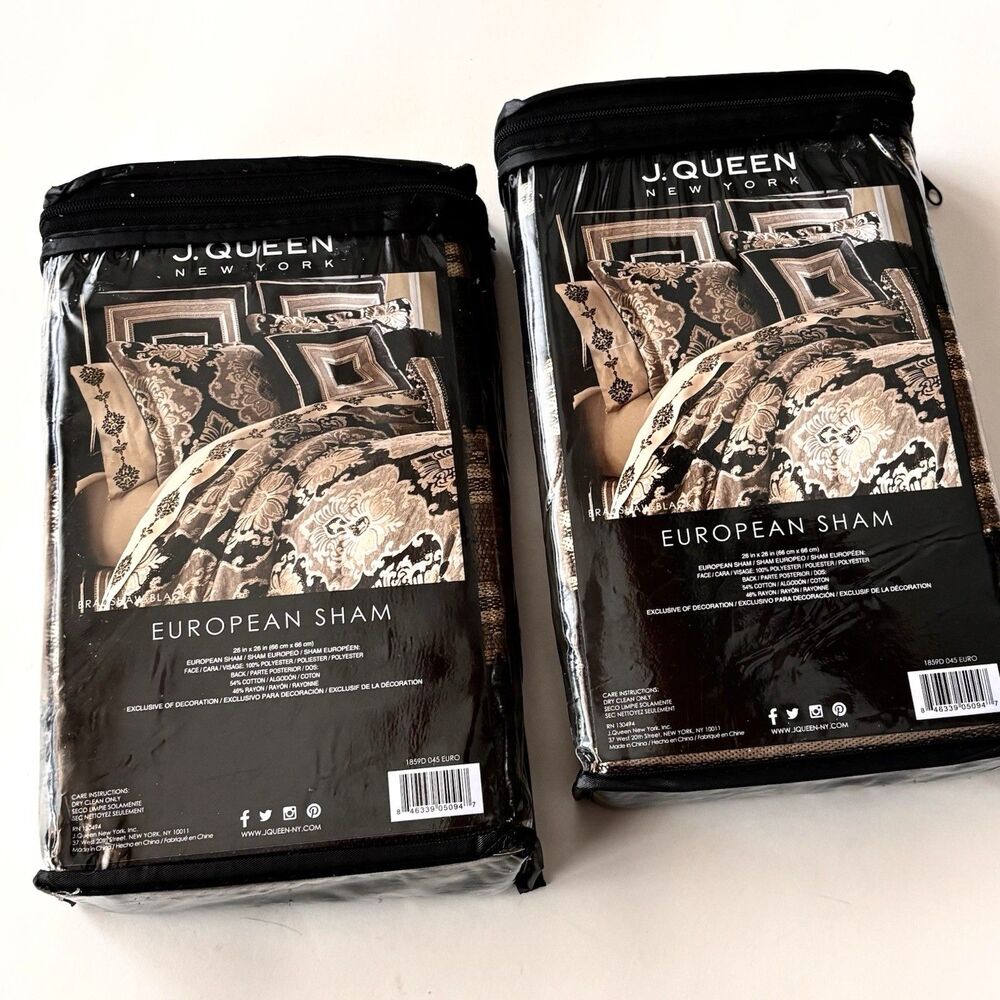J Queen New York Bradshaw Black Euro Shams 26x26 Set Of 2 NEW